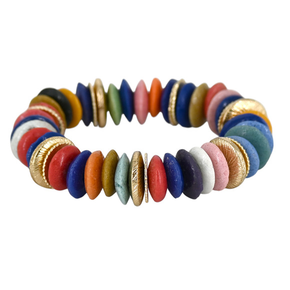 Akola Pilar Rainbow Disc Bead Stretch Bracelet - Picture 1 of 7